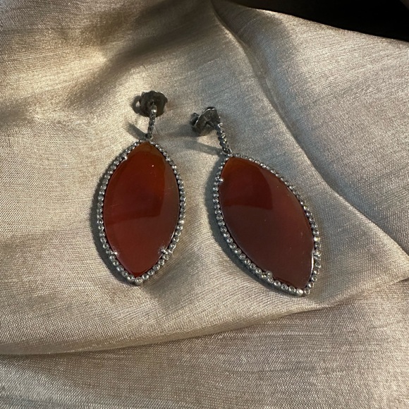 Large Carnelian and Diamond earrings - Picture 4 of 12